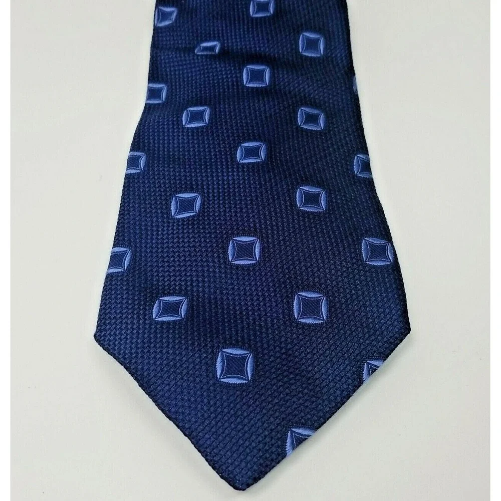Mondo di Marco Tie, navy blue with geometric dots, silk, lined made Italy